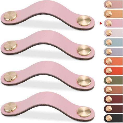 4pcs Poignée Meuble Cuir, Bouton Porte Placard Poignee Cuir Bouton de Tiroir, Poignee de Meuble Vintage pour Armoires, Commode, Cuisine, Salle de Bain (Rose, 96mm) (1/4)