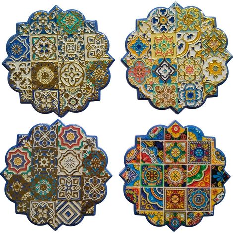 Set de 4 posavasos de cerámica azulejo hidráulico azul (1/4)