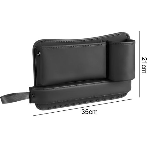 (B Noir) Sac de rangement multifonction en cuir nappa pour l'espace entre les sièges, avec porte-gobelet pour ranger et organiser les accessoires intérieurs de voiture (1/5)