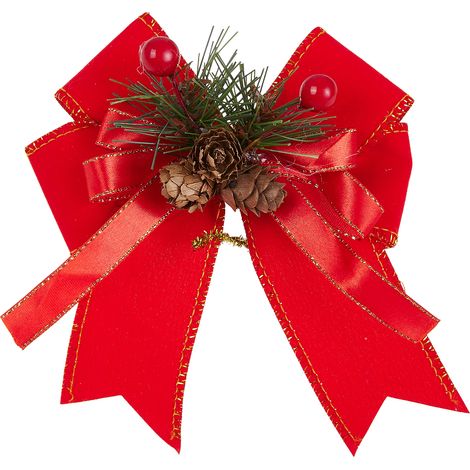 6-pack Pure Red Velvet Christmas Tree Topper Decoration Pendant Bow 12cm W x 13cm H (1/5)
