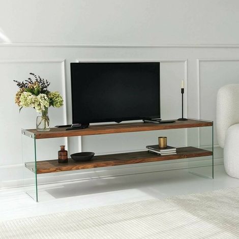 Soporte TV Umbria, 2 estantes, un compartimento, soporta 20 kg, 140x35x45h cm, marrón (1/5)