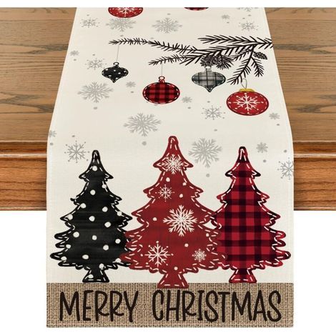 Runner da tavola natalizio - 33 x 275 cm - Moderno - Albero di Natale rosso - Runner da tavola invernale - Decorazione per tavolo da cucina (1/5)