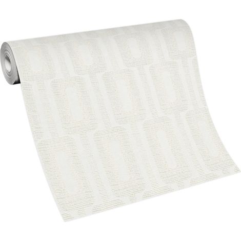 Papier peint beige crème à motif géométrique Tapisserie moderne à motif pour bureau Papier peint art déco uni beige idéal chambre (1/3)