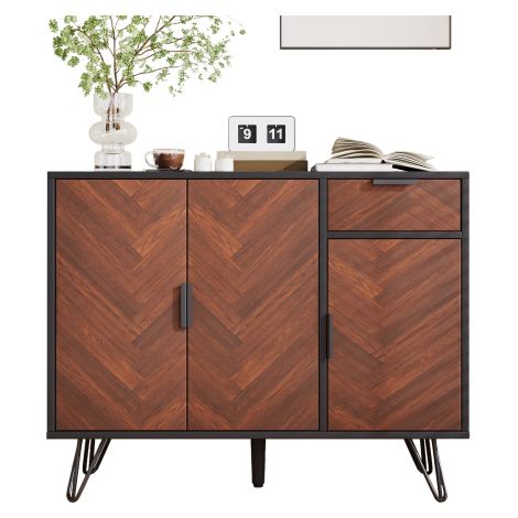 Armoire de rangement moderne, sideboard en noir et aspect bois avec tiroir et étagères réglables en hauteur (90 x 30 x 71.5 cm) (1/5)