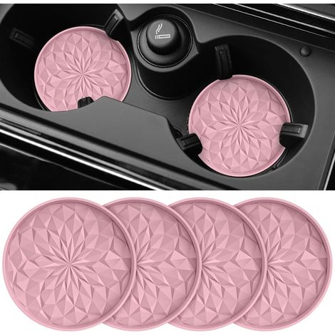 Lot de 4 sous-verres auto en silicone 7 cm, antidérapants, poussière de rose. (1/5)