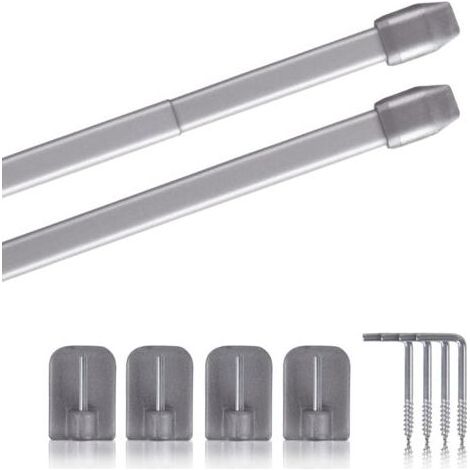 Lot de 2 - Tringle à rideau - Accessoire de fenêtre - Extensible et fixation sans perçage - Pour salon et cuisine - Argent - 110-150 cm (1/5)