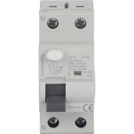 Disjoncteur différentiel GYL9 2P 25A 300mA 230V 50/60Hz IP20 - Protection fuite courant électrique (1/5)