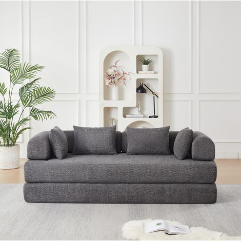 MODFU – Divano letto modulare 4-in-1 in ciniglia con schienale regolabile, 4 cuscini, schiuma ad alta elasticità e base antiscivolo – Grigio (1/5)