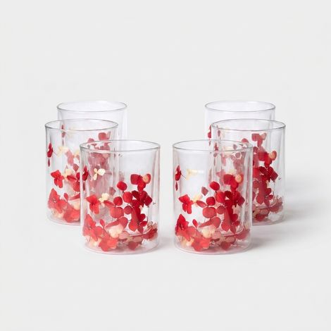 Set 6 bicchieri in vetro decorati Flowers Petals - Rosso