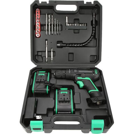 Perceuse-visseuse sans fil 21V, mini perceuse électrique à percussion avec mandrin, tournevis rechargeable (prise US 110V) (1/5)