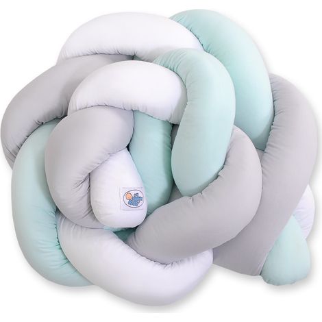 Paracolpi intrecciato per culla - bianco, grigio e menta (1/5)