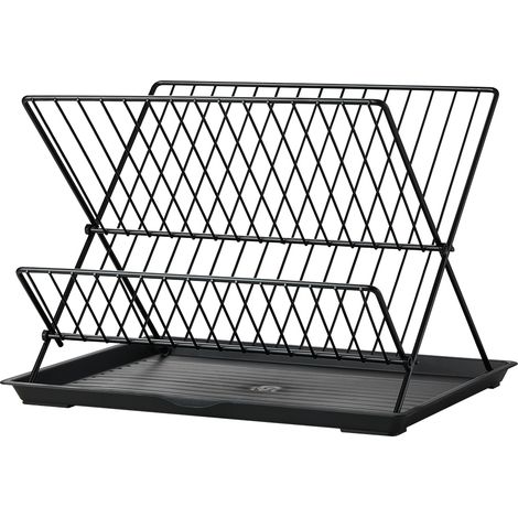 2 Tier Foldable Countertop Dish Drying Rack with Drip Tray (1/5)