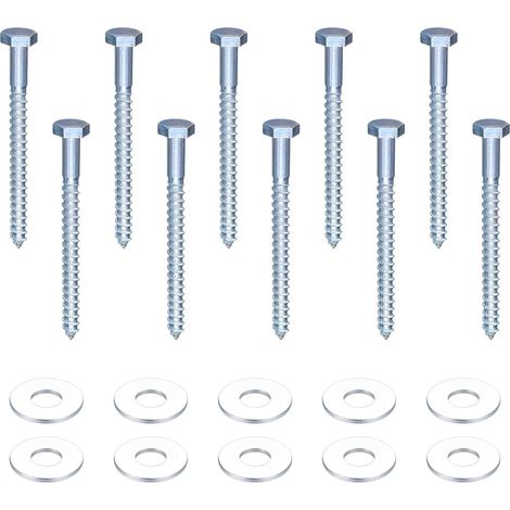 Tire-fond M10 - Lot de 10 - Acier Galvanisé - Fixation Robuste Bois - Terrasse et Structure - 120 mm (1/5)