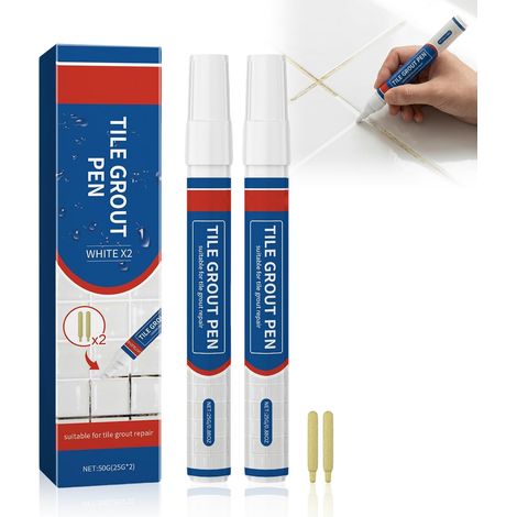 Stylo Joint Carrelage Blanc, Marqueur Réparation Joint Salle de Bain, Séchage Rapide Haute Couvrance, Pour Sol Mural et Carrelage Mosaïque, (2x25g) (1/5)