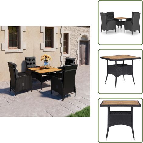 Rattan - vidaXL Set Mobili da Pranzo per Giardino 5 pz Polyrattan e Acacia Nero - Acciaio