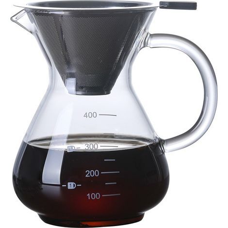 Cafetière à verser,Filtre à Café Manuelle,Tasse verseuse cafetière 400ml,Versez Sur La Cafetière,Carafe en Verre Borosilicate,cafetière manuelle pour-over avec filtre permanent, 4 tasses, 0,4 L (1/5)