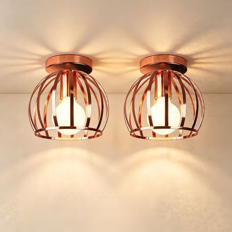 Retro-Modern Round Ceiling Light, Metal shade, 20 cm in Diameter, Rose Gold, E27 Bulb, Indoor Use, 2PCS (1/5)