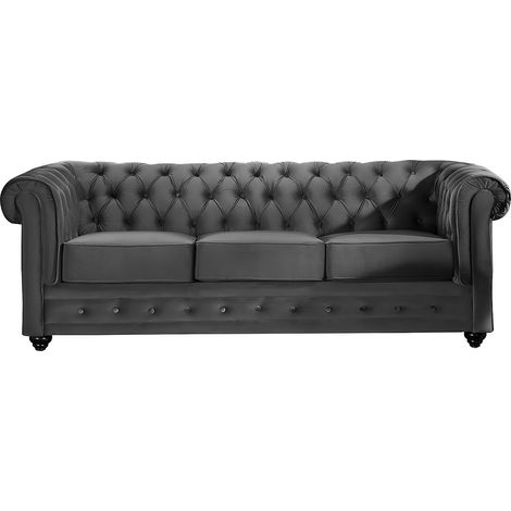 Canapés 3 places et 2 places et fauteuil en velours anthracite CHESTERFIELD