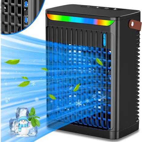 Humidificador, enfriador de aire, ventilador de aire acondicionado con rociador, ventilador de agua con luz nocturna de colores, negro-KZQ (1/4)