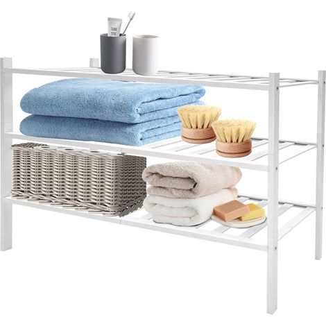 Étagère de Rangement en Bambou, Meuble à Chaussures à 3 Niveaux, 69 x 28 x 50 cm, pour Entrée, Salle de Bain, Balcon, Blanc (1/5)
