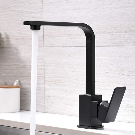 Robinet de tuyau plat quadruple positif noir pivotant de cuisine de bassin de lave - vaisselle de cuisine 360° (1/2)