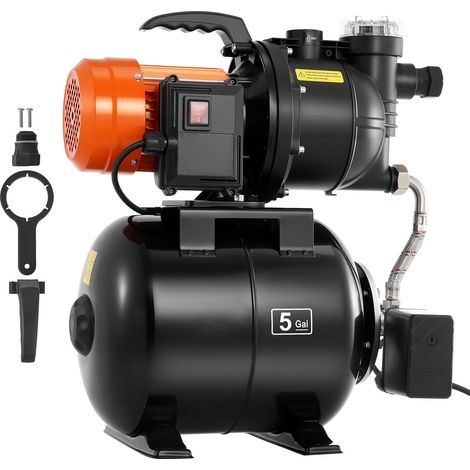 Pompe de surface 735W pour puits peu profond, 3785 L/h, surpresseur d'arrosage avec réservoir 19L, filtre, clapet anti-retour, système automatique, pressostat 1,4-2,8 bar, maison jardin pelouse (1/5)