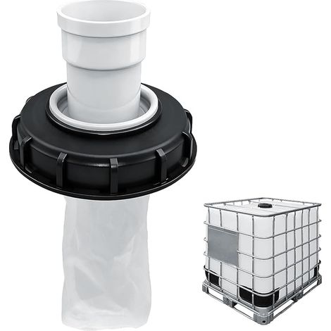 IBC Lid Filter with Washable Nylon Filter for IBC Containers, Rain Tanks DN 75 DN 150 45° IBC Hose Connector, Rainwater Storage Accessories (Straight Hose Connector + Lid (1/5)