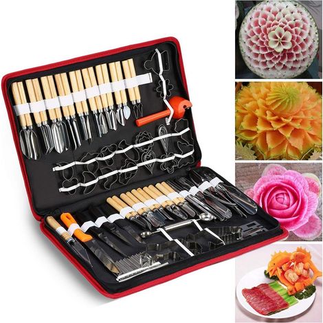 Vtizikl 80 Pcs Kit D'Outils de Sculpture Culinaire, Kit D'Outils D'éPluchage de Sculpture Culinaire pour la Garniture de Fruits et LéGumes