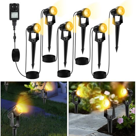 TolleTour Lot de 6 Projecteur de jardin à LED avec piquet de terre, spots de jardin avec prise étanche IP65 blanc chaud (1/5)