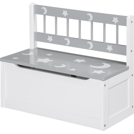 Coffre Moderne de Rangement de Jouets avec Lévitateur à Gaz, en MDF et Bois de Pin, 60x30x50 cm, Blanc et Gris (1/5)