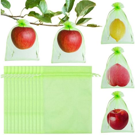 Lot de 60 sacs de protection réutilisables pour arbres fruitiers - 15,2 x 20,3 cm - En maille avec cordon de serrage - Vert (1/4)