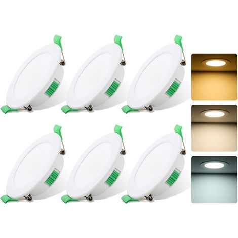 Set of 6 Recessed LED Spotlights, 7W, Adjustable Color Temperature, IP44 Waterproof, for Bathroom, Kitchen, Living Room (1/5)