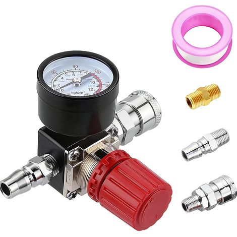 Réducteur de Pression 1/4", Valve de Commutation avec Manomètre, 3 trous, pour Compresseur D'air, Pressostat (1/5)