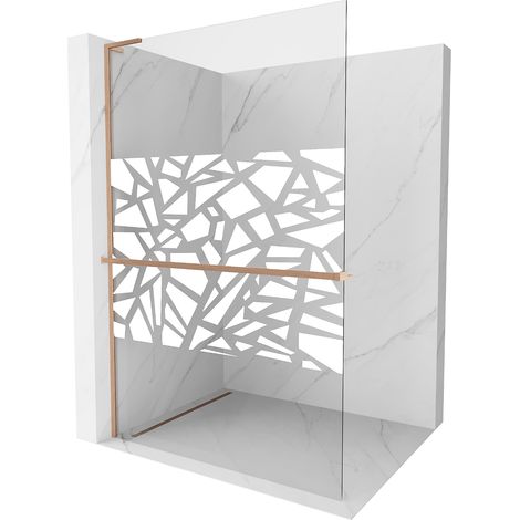 Mexen Kioto+ L panel de ducha con estante Walk-in 90 x 200 cm, diseño blanco, cobre cepillado - 800-090-123-65-85 (1/5)