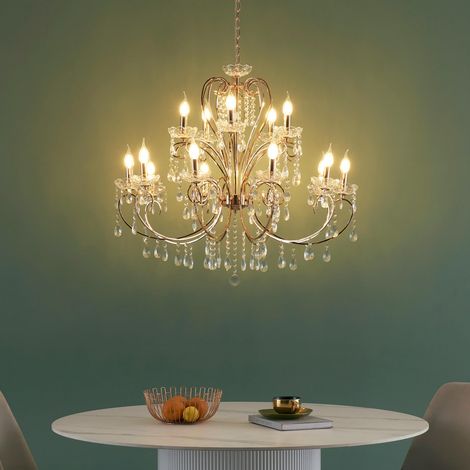 Kosilum – Lustre cristal or rose baroque 15 bras – Design élégant avec coupelles en verre – Pampilles en cristal pour brillance maximale (1/5)