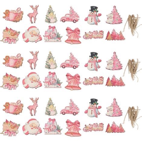 Ornements de noël suspendus en bois, 36 pièces, décorations d'arbre père noël bonhomme de neige, étiquettes suspendues avec corde, fournitures de décoration de fête (1/5)