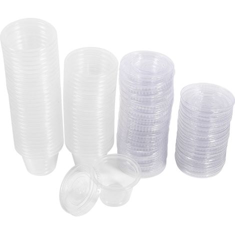 50 Gobelets Sauce Jetables Transparents en Plastique Avec Couvercle 1oz Boîtes Alimentaires Emporter Chaud
