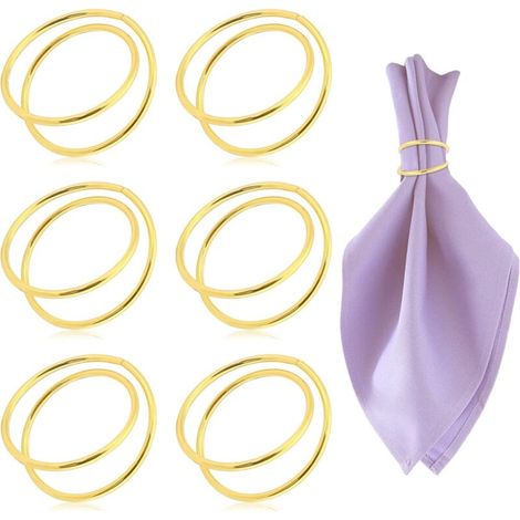 Lntyq Lot de 6 ronds de serviette ronds en métal doré pour dîner, fête, mariage, décoration de bureau
