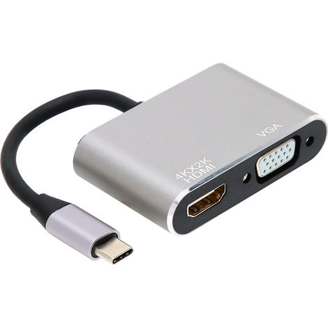 Adaptateur Séparateur Type‑C vers HDMI+VGA Femelle, Convertisseur Multi‑Ports Type‑C (1/5)