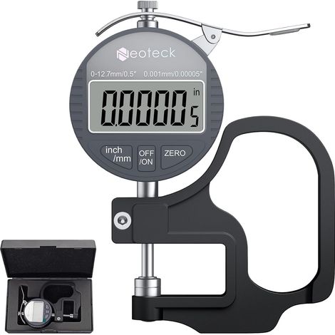 Digitales Dickenmessgerät (0–12,7 mm/0,001 mm) mit LCD-Display, tragbar, hochpräzise Messung in mm/Zoll für Werkstatt und Labor – Grau (1/5)