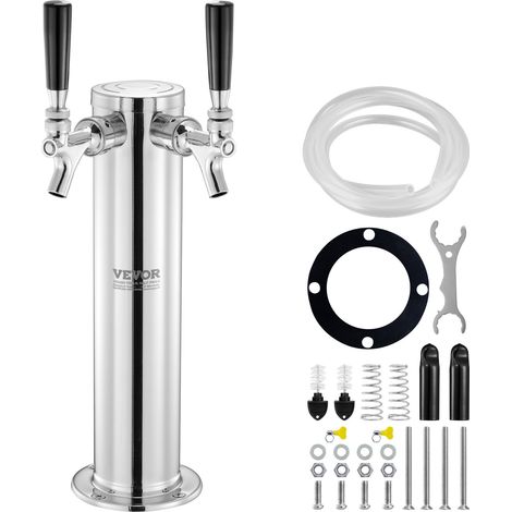 Kit Colonne à Bière Pression à Double Robinet, Distributeur de Bière Boisson en Acier Inoxydable, Tireuse à Bière avec Tubes PRÉ-assemblés et Tiges de Robinet à Fermeture Automatique, Bar, Café (1/5)