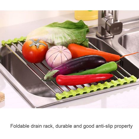 Aufrollbare Abtropfschale aus Edelstahl, multifunktionale, rutschfeste Abtropfschale für Spülbecken. (1/5)