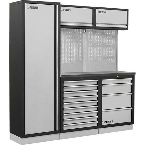 Mobilier atelier modulable avec plateau armoires et tiroirs en inox Fervi a008q