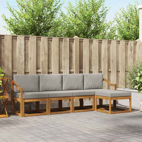 Outdoor-Sofagarnitur mit Kissen 5 pcs Natürlich und Hellgrau (1/5)