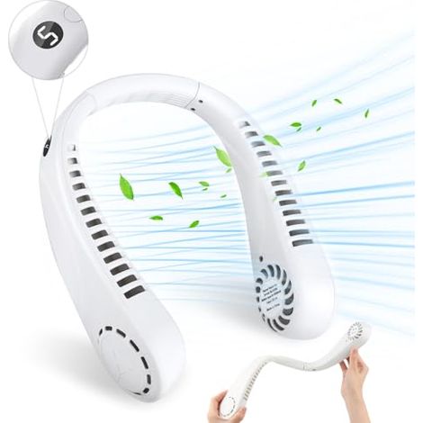 Nackenventilator, Mini-Ventilator ohne Blätter, 360° verstellbar, 5 Geschwindigkeiten, 3000 mAh, wiederaufladbarer USB-Ventilator, tragbarer Handventilator für Sport, Büro, Reisen (1/5)