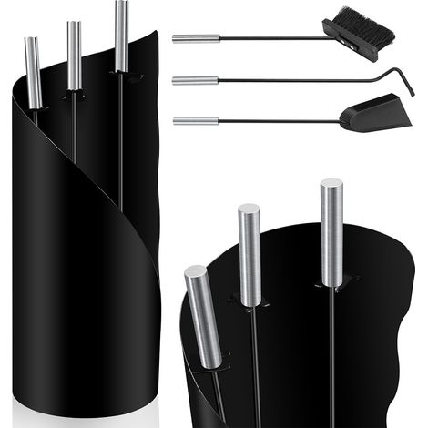 Randaco Juego de limpieza de chimeneas de acero inoxidable de 4 piezas con gancho, pala para cenizas, cepillo para chimeneas y soporte de 50 cm. (1/5)