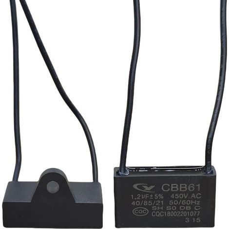 Packung mit fünf CBB61 1,2 µF 450 V Anlaufkondensatoren, mit Drähten, Allzweck-Arbeitskondensatoren, 35 mm Durchmesser, 85 °C Betriebstemperatur. (1/5)