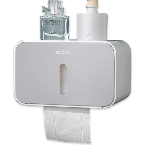 Soporte para papel higiénico, caja de almacenamiento de ABS, ventana transparente, adhesivo sin taladro, para baño (1/5)