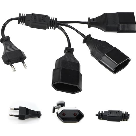 Câble D'extension 30CM d'alimentation Euro Rallonge électrique 3 en 1 Mâle Câble d'extension de Prise d'extension EU pour TV Ordinateur Moniteur Beamer, Noir (1/5)