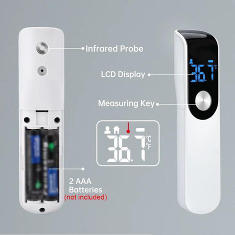 Termometro frontale per neonati e adulti, termometro frontale a infrarossi senza contatto con avviso di febbre, display LCD, lettura istantanea, ℃ / ℉, termometro digitale (nero) (1/4)